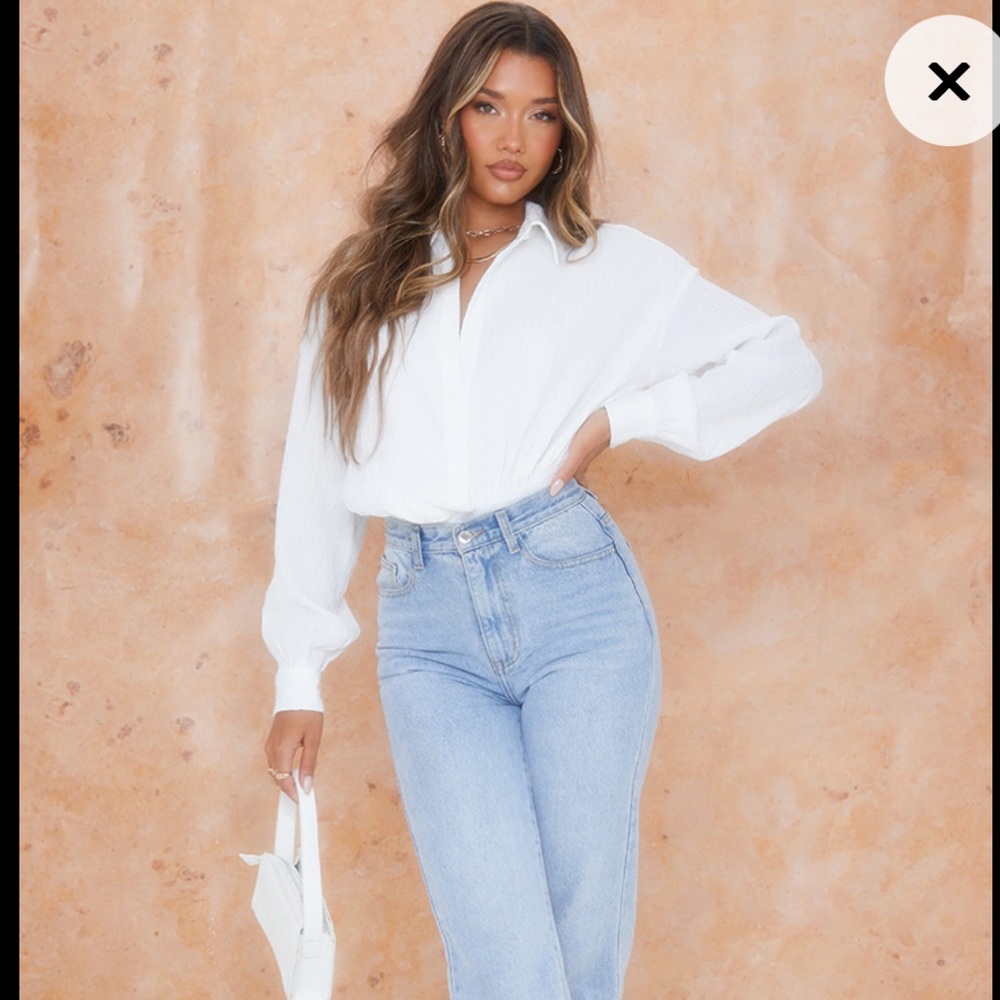 Pretty Little Thing brand white linen look body suite